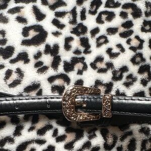 Elegant Black Thin Faux Leather Belt with Gold Buckle